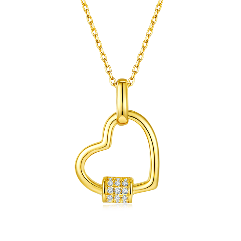 0.1 CT D Color Moissanite Melee Lock Heart Pendant in Sterling Silver#2