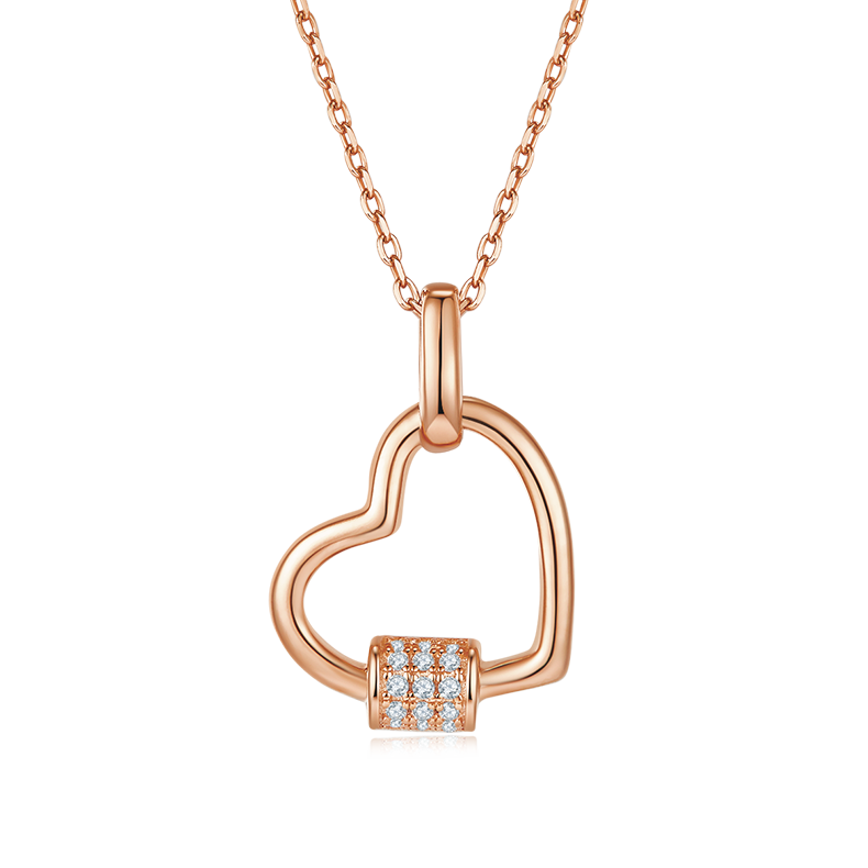 0.1 CT D Color Moissanite Melee Lock Heart Pendant in Sterling Silver#1
