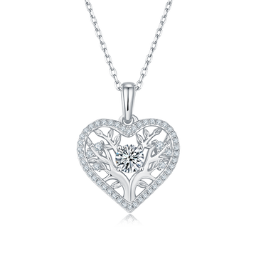 0.78 CT D Color Moissanite Melee Tree of Life Heart Pendant in Sterling Silver#0