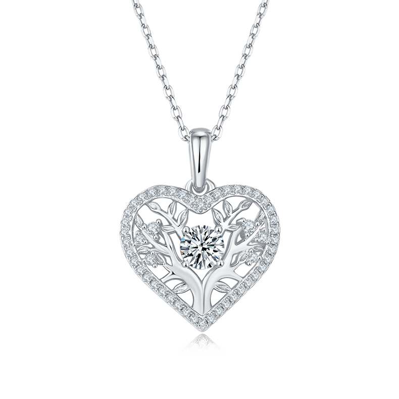0.78 CT D Color Moissanite Melee Tree of Life Heart Pendant in Sterling Silver#0