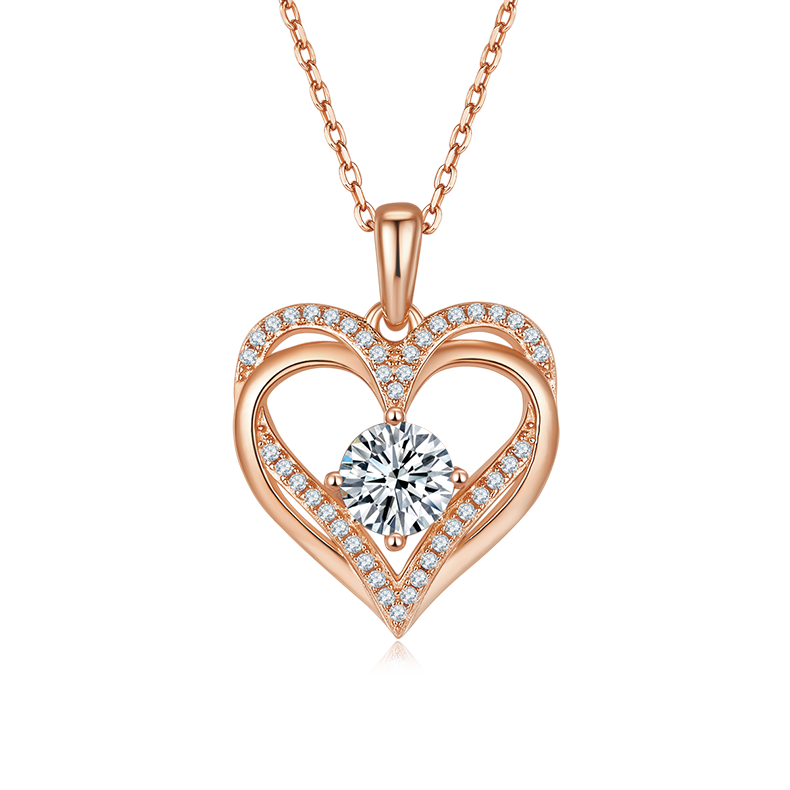 1.2 CT D Color Moissanite Melee Round Heart Pendant in Sterling Silver#1