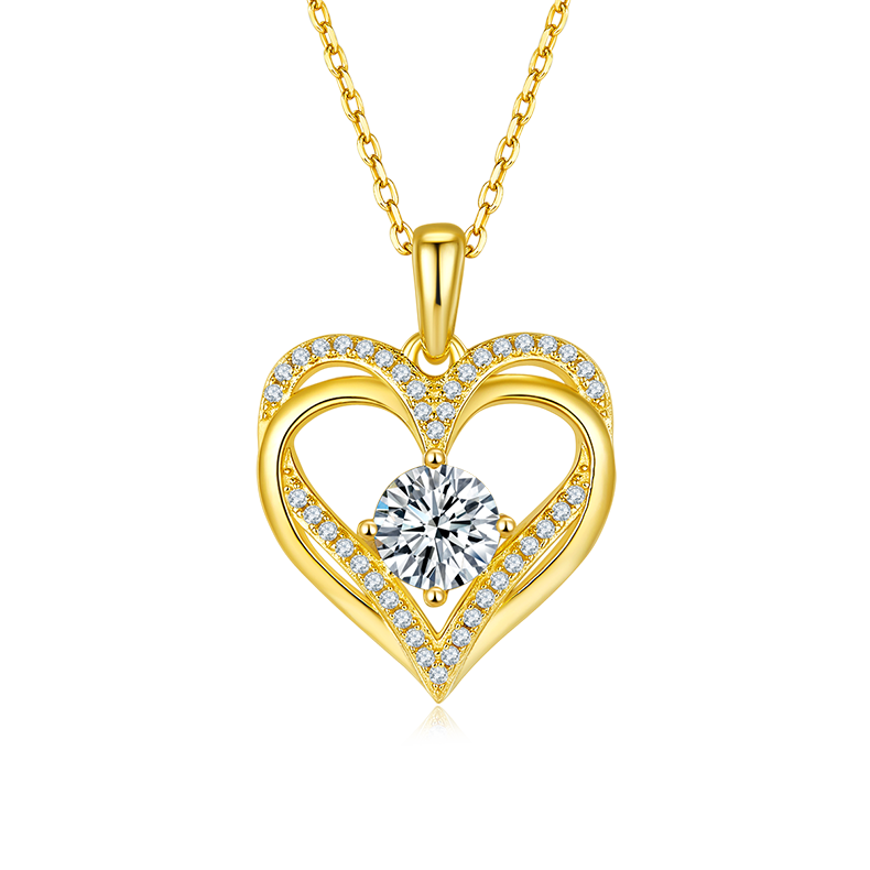 1.2 CT D Color Moissanite Melee Round Heart Pendant in Sterling Silver#2