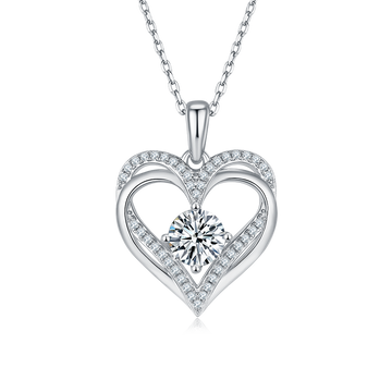 1.2 CT D Color Moissanite Melee Round Heart Pendant in Sterling Silver#0