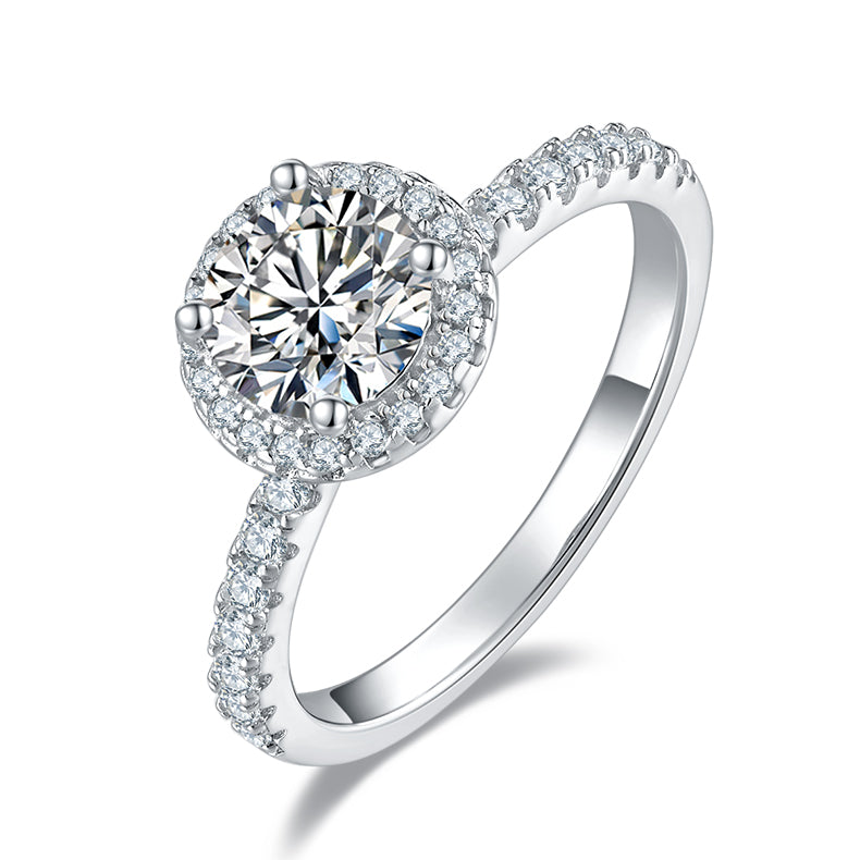1.0 CT D Color Round Cut Moissanite Dainty Ring in White Gold Plated Sterling Silver#0