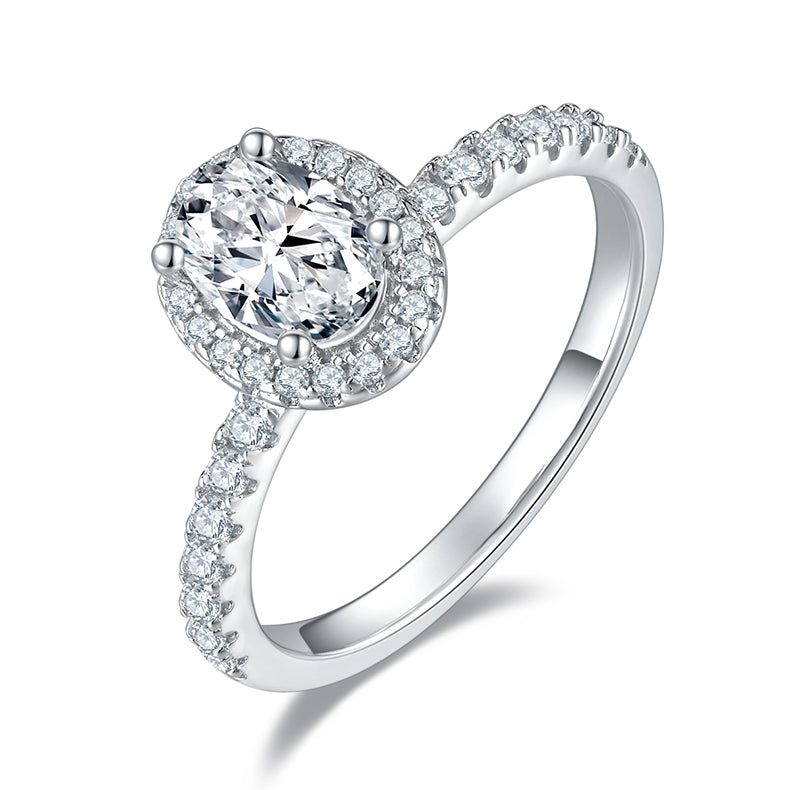 1.0 CT D Color Oval Cut Moissanite Dainty Ring in White Gold Plated Sterling Silver#0