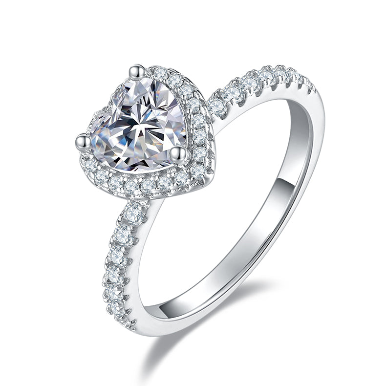 1.0 CT D Color Heart Cut Moissanite Dainty Ring in White Gold Plated Sterling Silver#0