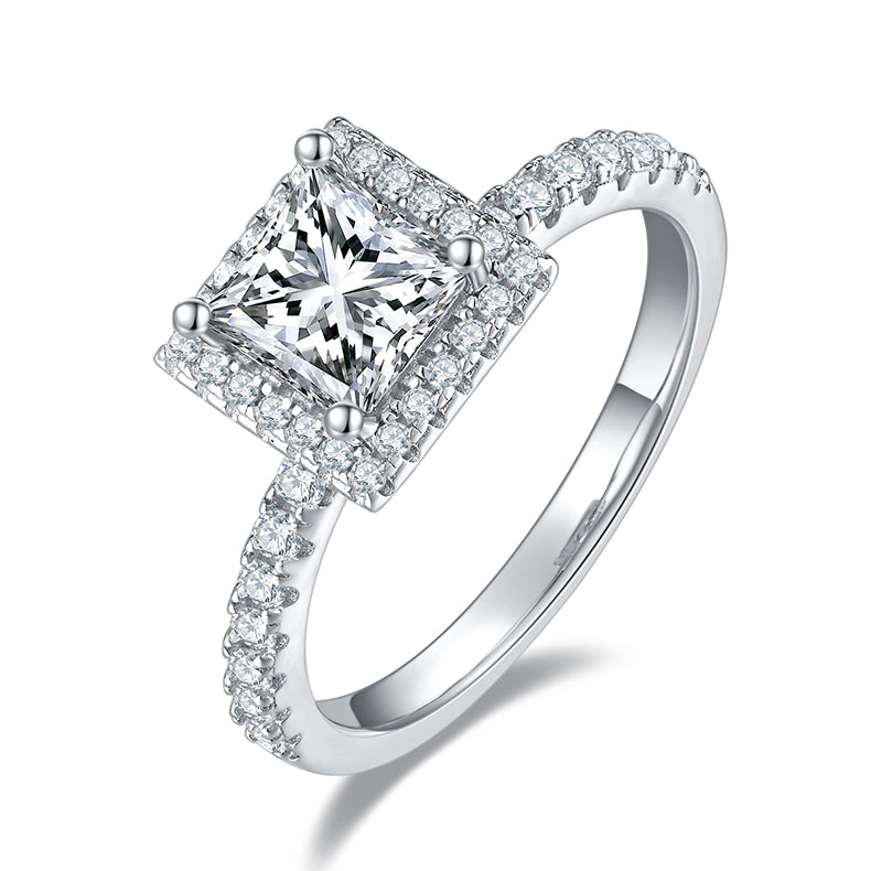 1.0 CT D Color Princess Cut Moissanite Dainty Ring in White Gold Plated Sterling Silver#0