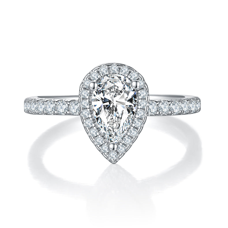 1.0 CT D Color Pear Cut Moissanite Dainty Ring in White Gold Plated Sterling Silver#3