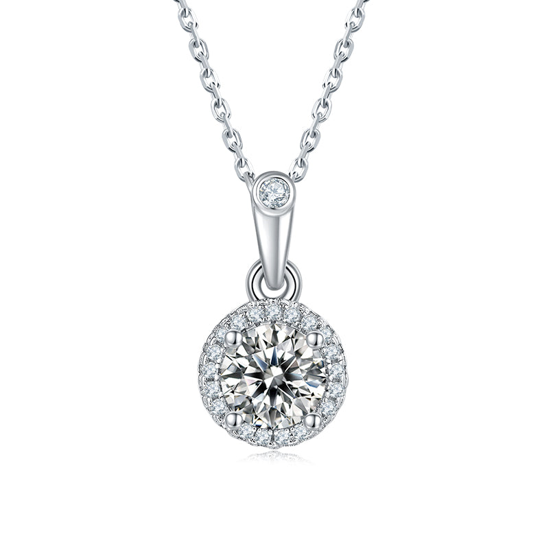 Round Cut Moissanite Dainty Pendant & Stud Earrings Set in White Gold Plated Sterling Silver#5