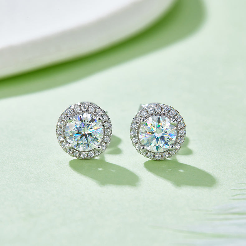 Round Cut Moissanite Dainty Pendant & Stud Earrings Set in White Gold Plated Sterling Silver#9