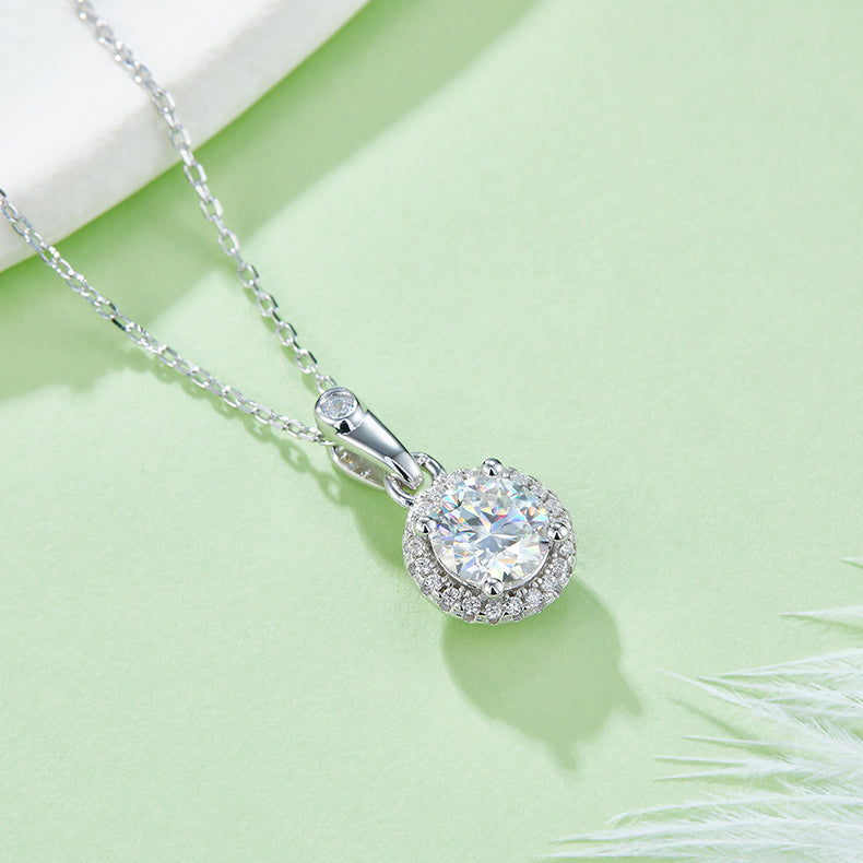 Round Cut Moissanite Dainty Pendant & Stud Earrings Set in White Gold Plated Sterling Silver#8