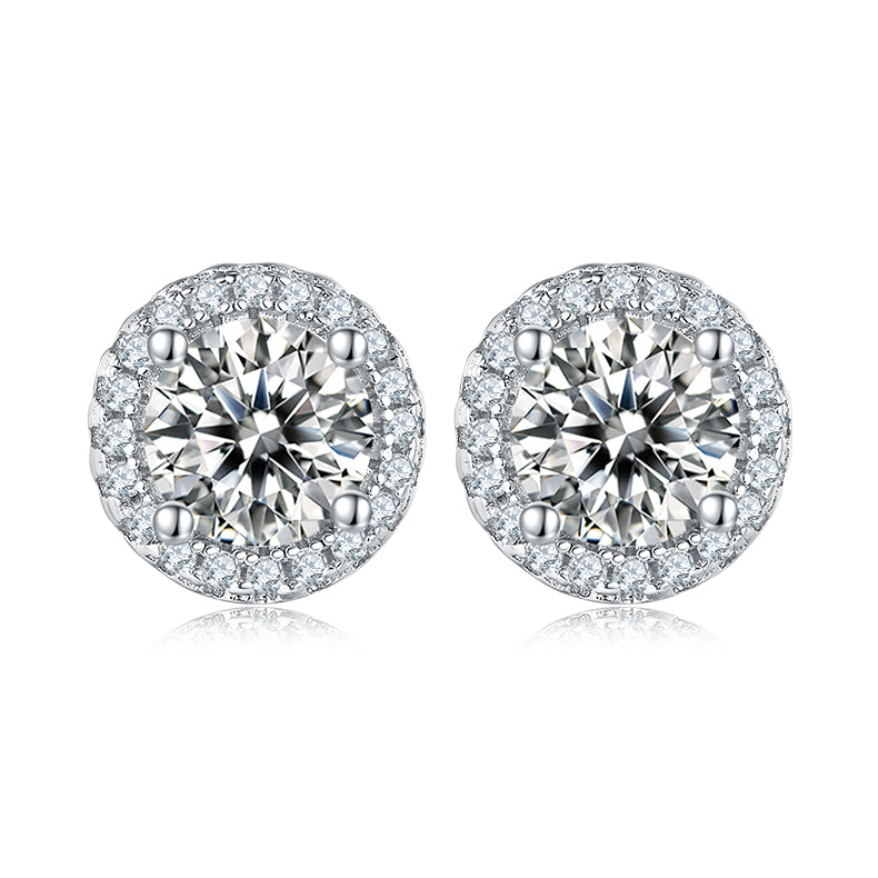 Round Cut Moissanite Dainty Pendant & Stud Earrings Set in White Gold Plated Sterling Silver#6