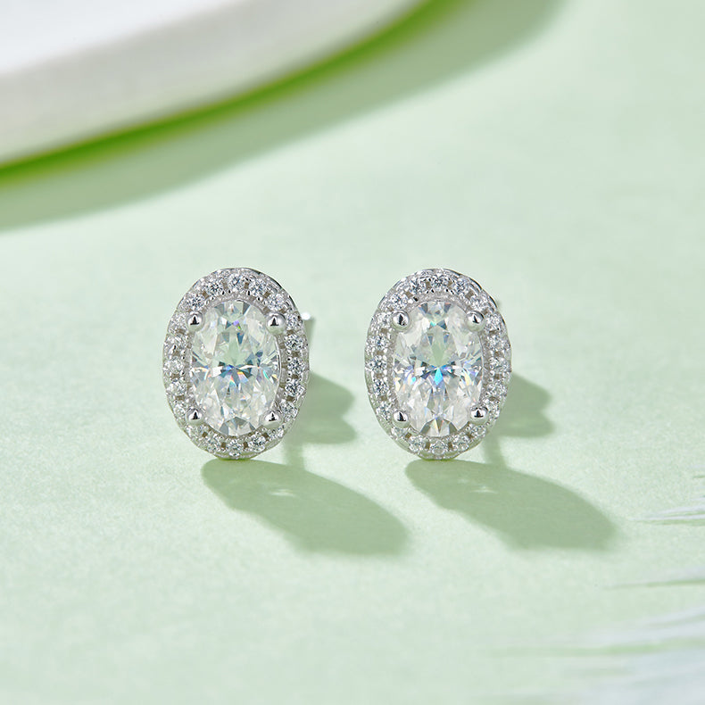 Oval Cut Moissanite Dainty Pendant & Stud Earrings Set in White Gold Plated Sterling Silver#9