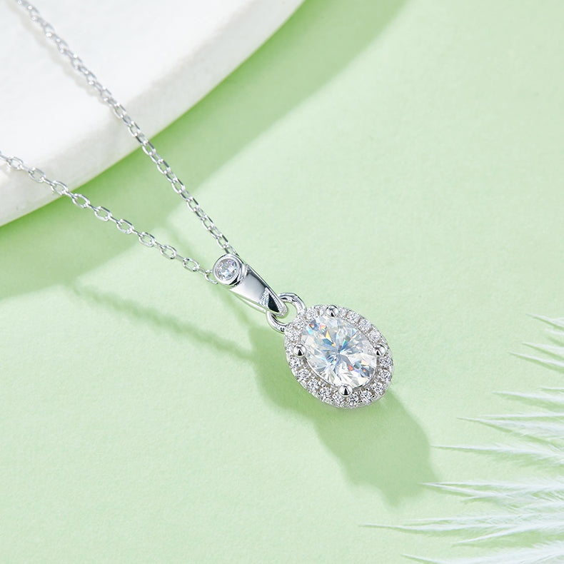 Oval Cut Moissanite Dainty Pendant & Stud Earrings Set in White Gold Plated Sterling Silver#8