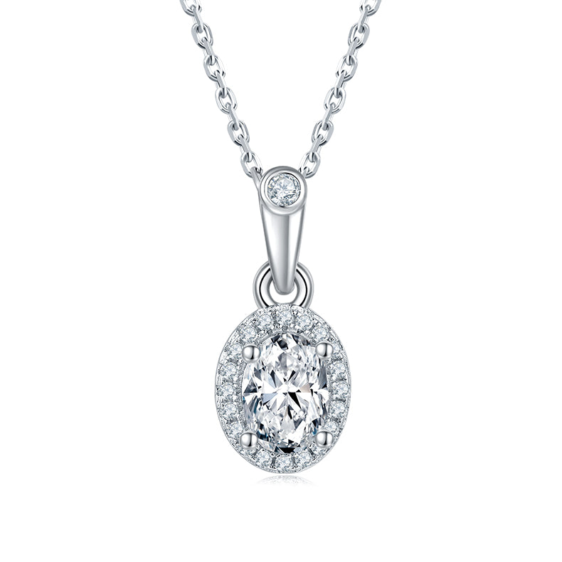 Oval Cut Moissanite Dainty Pendant & Stud Earrings Set in White Gold Plated Sterling Silver#5