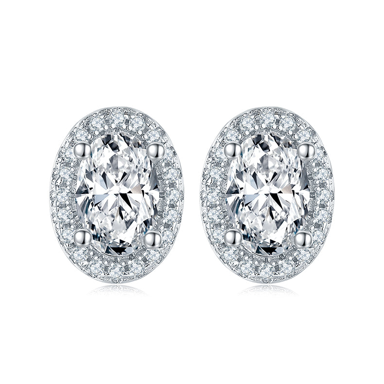 Oval Cut Moissanite Dainty Pendant & Stud Earrings Set in White Gold Plated Sterling Silver#6