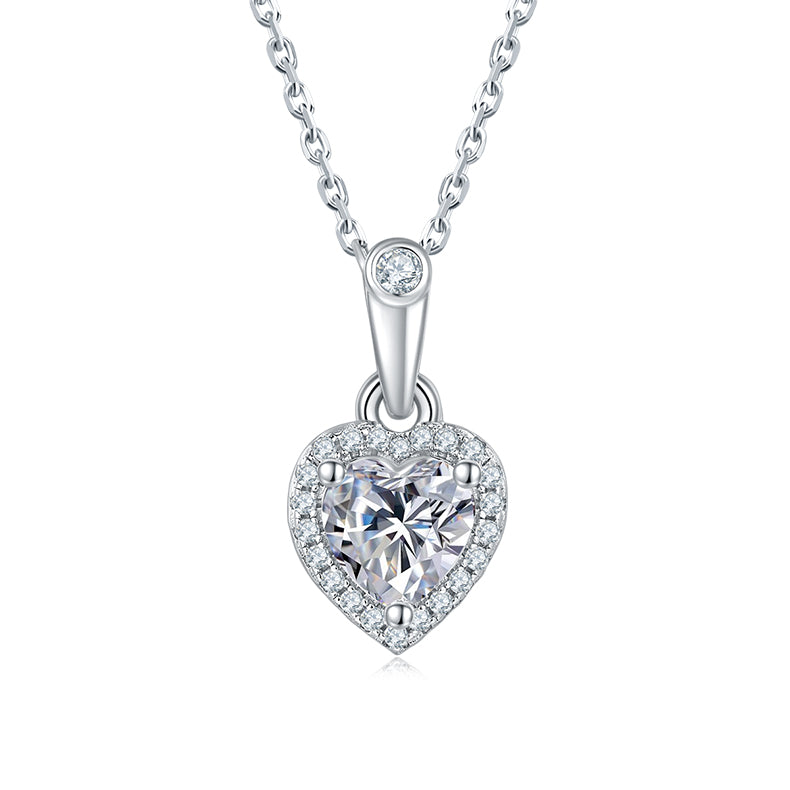 Heart Cut Moissanite Dainty Pendant & Stud Earrings Set in White Gold Plated Sterling Silver#5