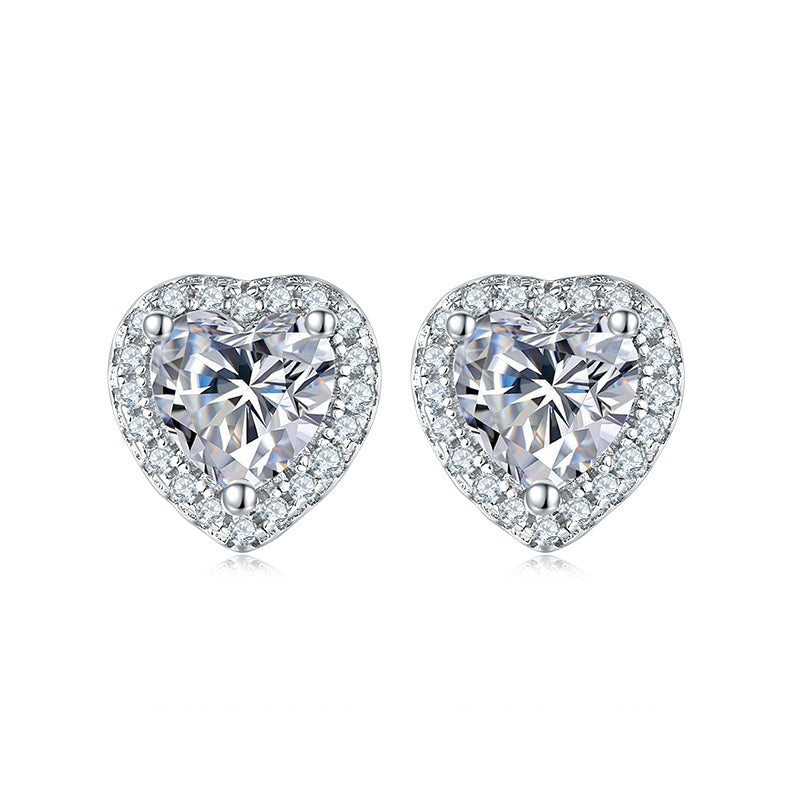 Heart Cut Moissanite Dainty Pendant & Stud Earrings Set in White Gold Plated Sterling Silver#6