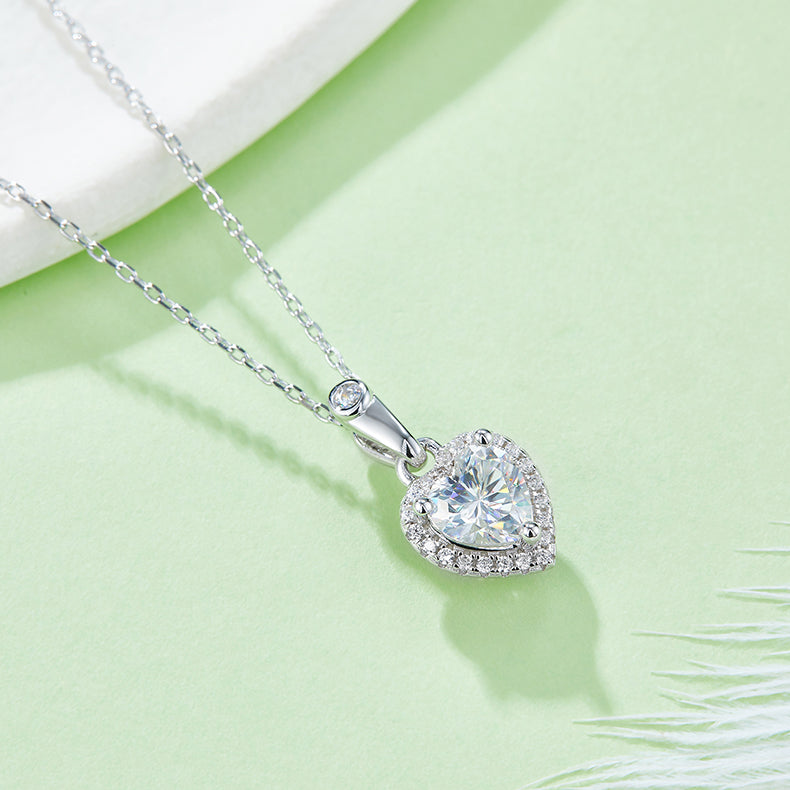 Heart Cut Moissanite Dainty Pendant & Stud Earrings Set in White Gold Plated Sterling Silver#8
