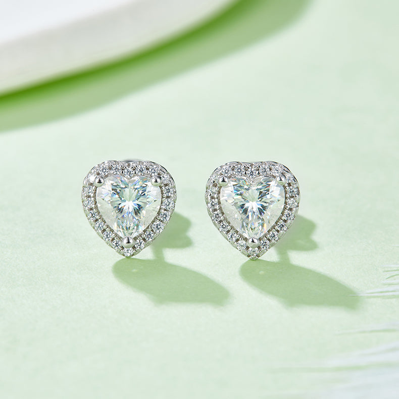 Heart Cut Moissanite Dainty Pendant & Stud Earrings Set in White Gold Plated Sterling Silver#9