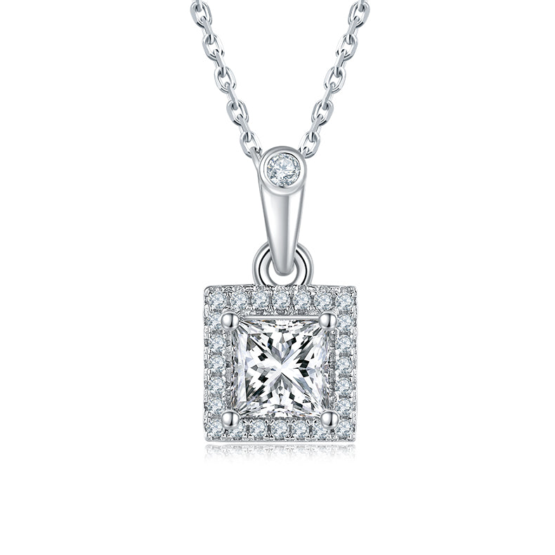 Princess Cut Moissanite Dainty Pendant & Stud Earrings Set in White Gold Plated Sterling Silver#5