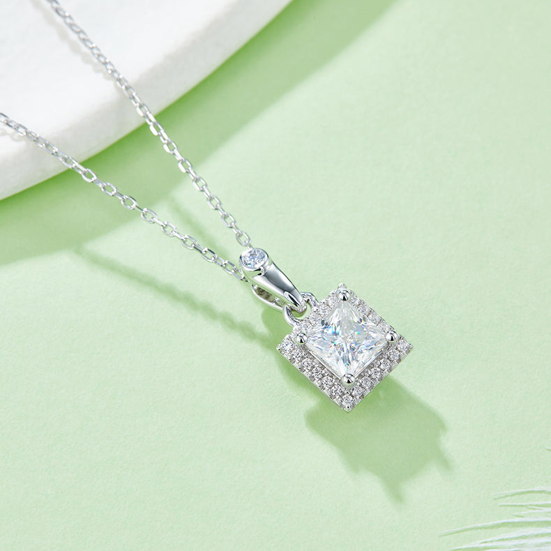 Princess Cut Moissanite Dainty Pendant & Stud Earrings Set in White Gold Plated Sterling Silver#9