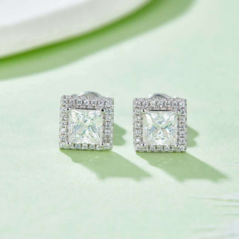Princess Cut Moissanite Dainty Pendant & Stud Earrings Set in White Gold Plated Sterling Silver#8
