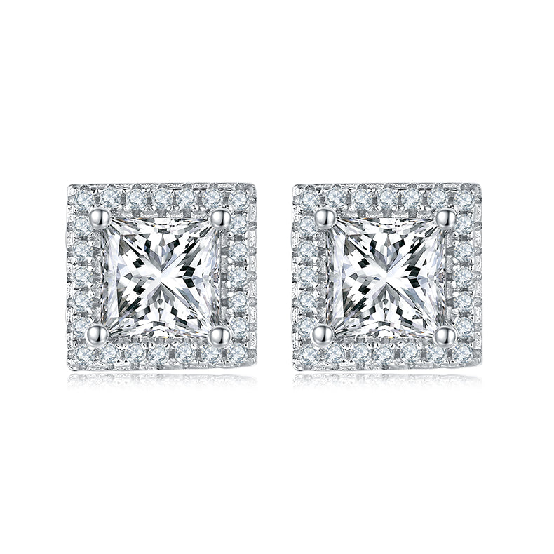 Princess Cut Moissanite Dainty Pendant & Stud Earrings Set in White Gold Plated Sterling Silver#6