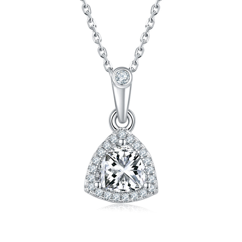 Trillion Cut Moissanite Dainty Pendant & Stud Earrings Set in White Gold Plated Sterling Silver#5