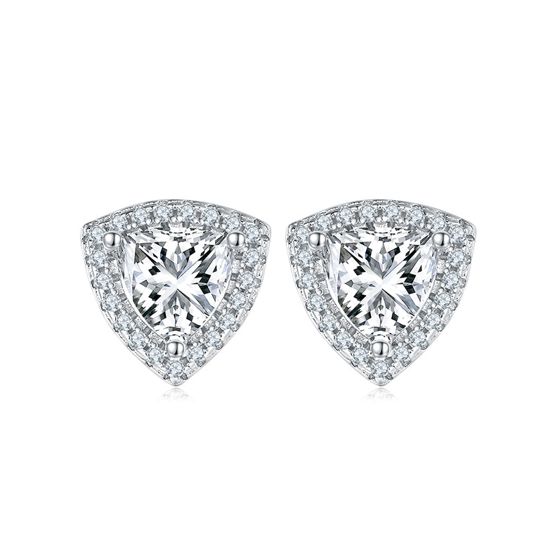 Trillion Cut Moissanite Dainty Pendant & Stud Earrings Set in White Gold Plated Sterling Silver#6