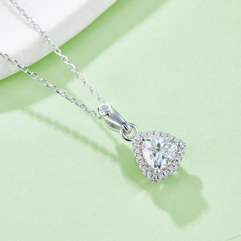 Trillion Cut Moissanite Dainty Pendant & Stud Earrings Set in White Gold Plated Sterling Silver#9