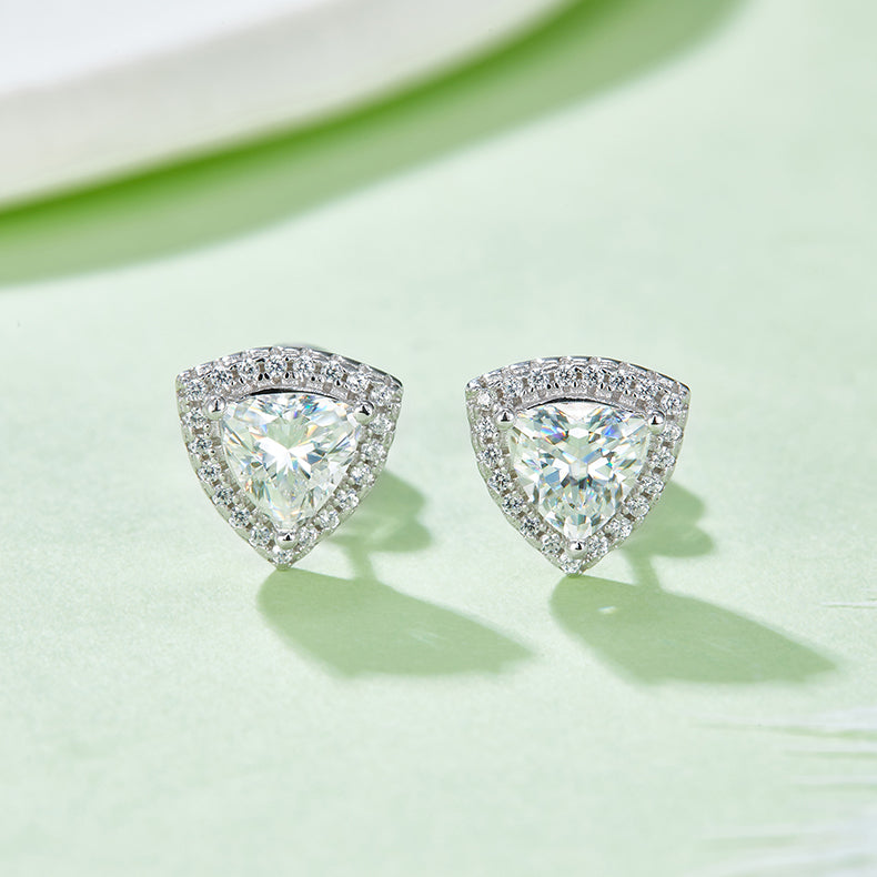 Trillion Cut Moissanite Dainty Pendant & Stud Earrings Set in White Gold Plated Sterling Silver#8