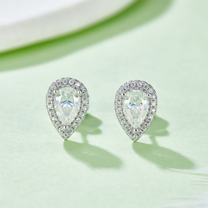 Pear Cut Moissanite Dainty Pendant & Stud Earrings Set in White Gold Plated Sterling Silver#9