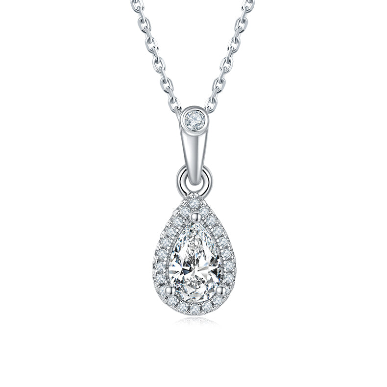 Pear Cut Moissanite Dainty Pendant & Stud Earrings Set in White Gold Plated Sterling Silver#5