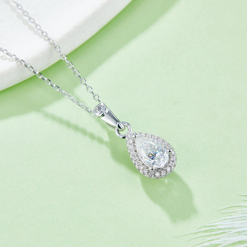 Pear Cut Moissanite Dainty Pendant & Stud Earrings Set in White Gold Plated Sterling Silver#8