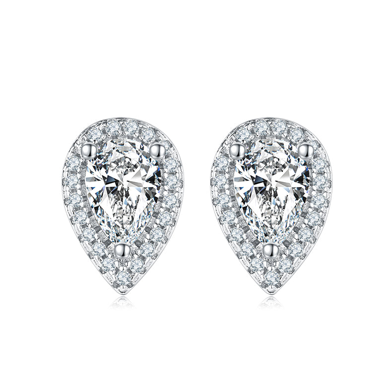 Pear Cut Moissanite Dainty Pendant & Stud Earrings Set in White Gold Plated Sterling Silver#6