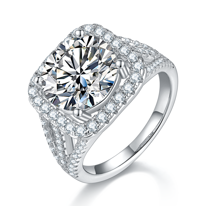 5.0 CT D Color Square Bezel Set Moissanite Classic Ring in White Gold Plated Sterling Silver#0
