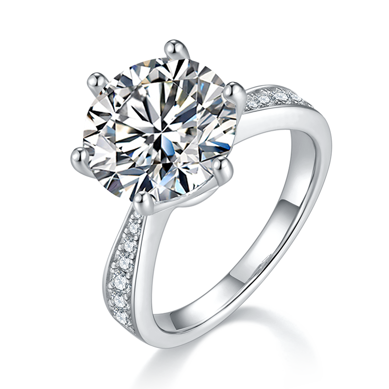 5.0 CT D Color Moissanite Pave Dancing Custom Ring in White Gold Plated Sterling Silver#0