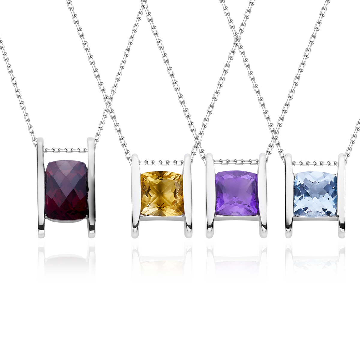 Garnet / Amethyst / Topaz Necklace in White Gold Plated Sterling Silver#3