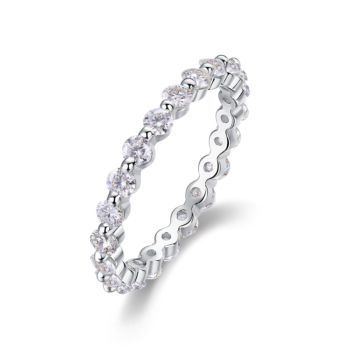 1.32 CT Moissanite Melee Ring in 18K White Gold Plated Sterling Silver#0