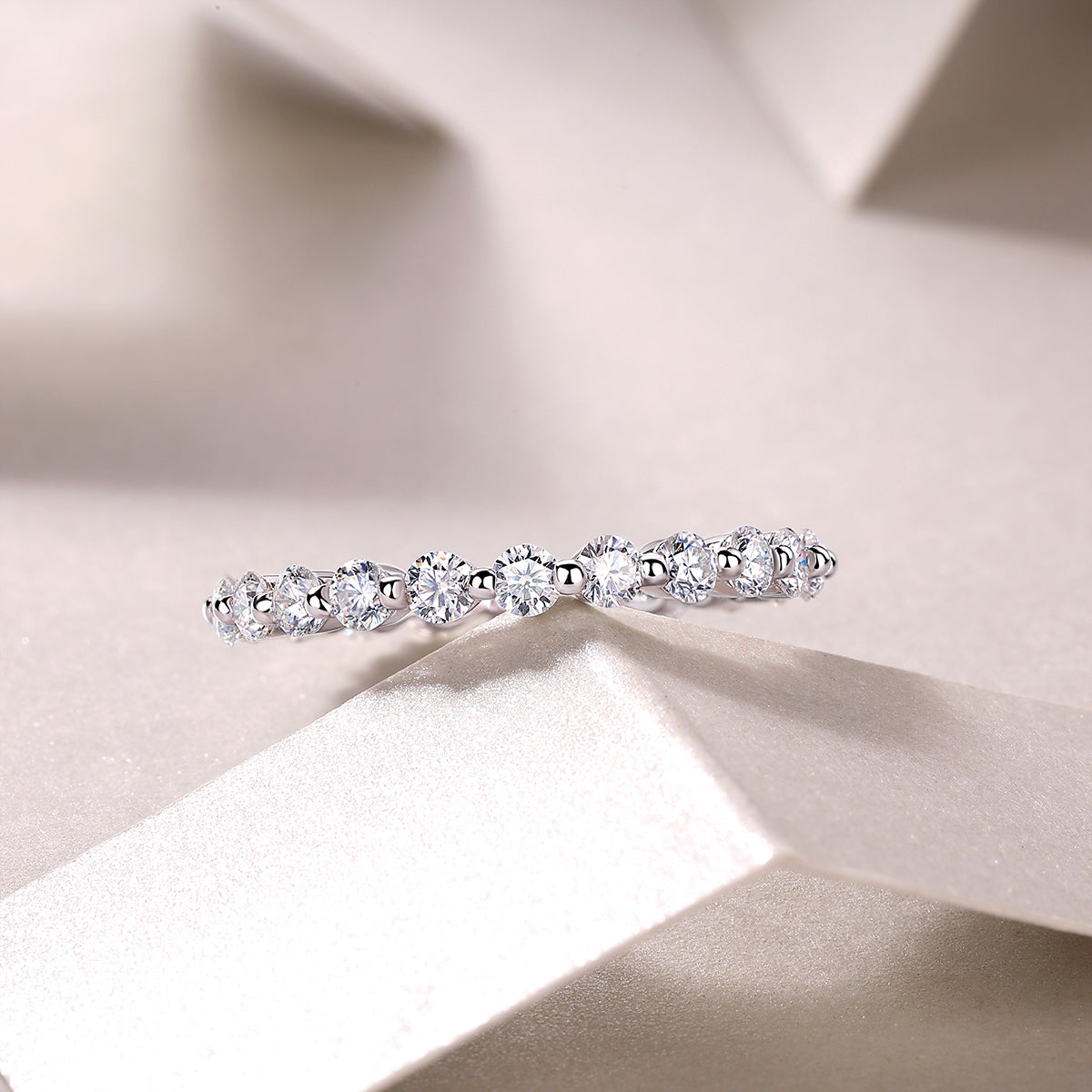 1.32 CT Moissanite Melee Ring in 18K White Gold Plated Sterling Silver#5
