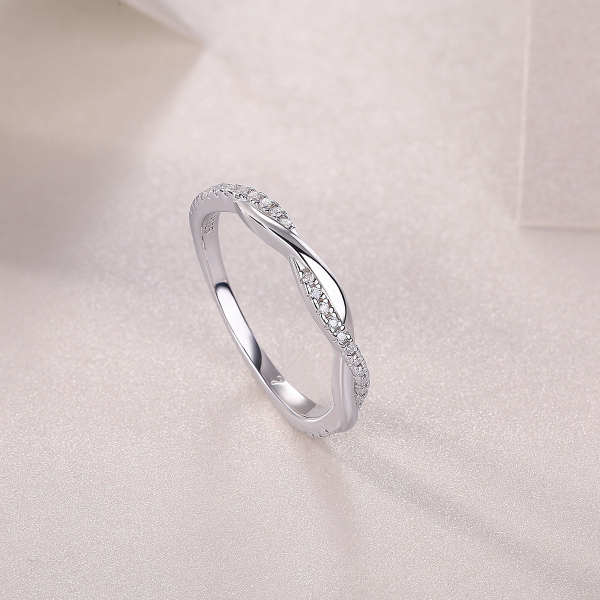 0.14 CT Moissanite Melee Ring in 18K White Gold Plated Sterling Silver#5