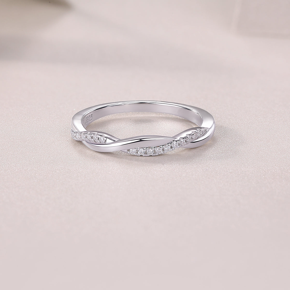 0.14 CT Moissanite Melee Ring in 18K White Gold Plated Sterling Silver#4