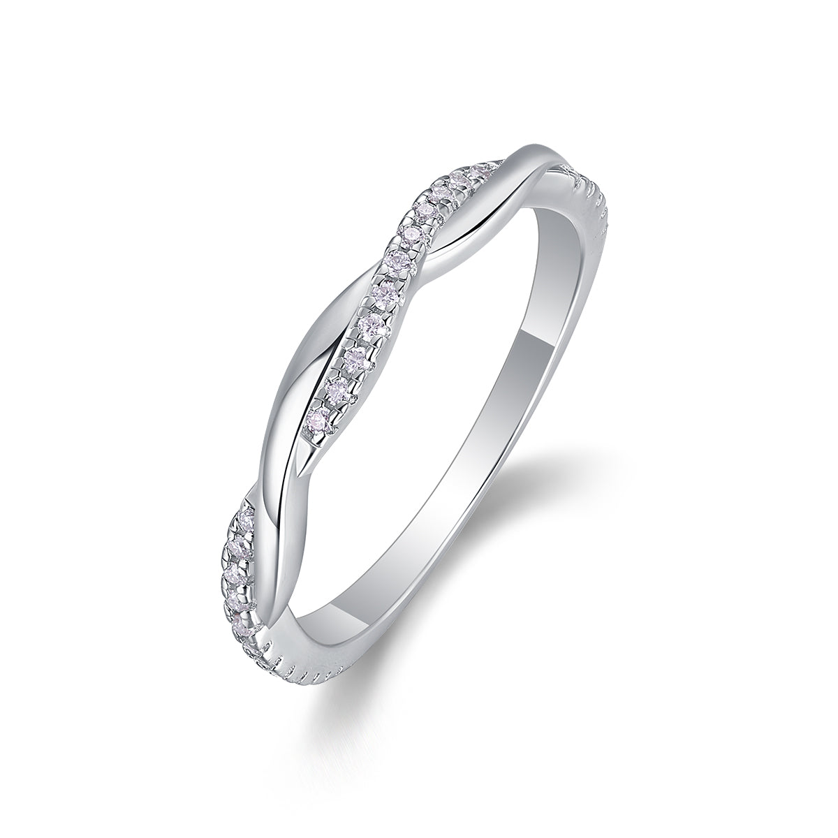 0.14 CT Moissanite Melee Ring in 18K White Gold Plated Sterling Silver#0