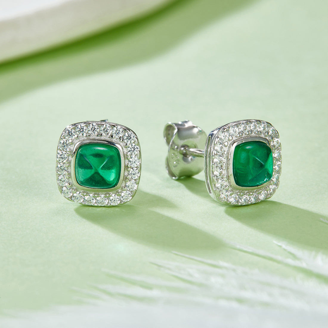 0.79 CT (4.0mm) Cushion Cut Lab-Grown Emerald Earrings in White Gold Plated Sterling Silver#0