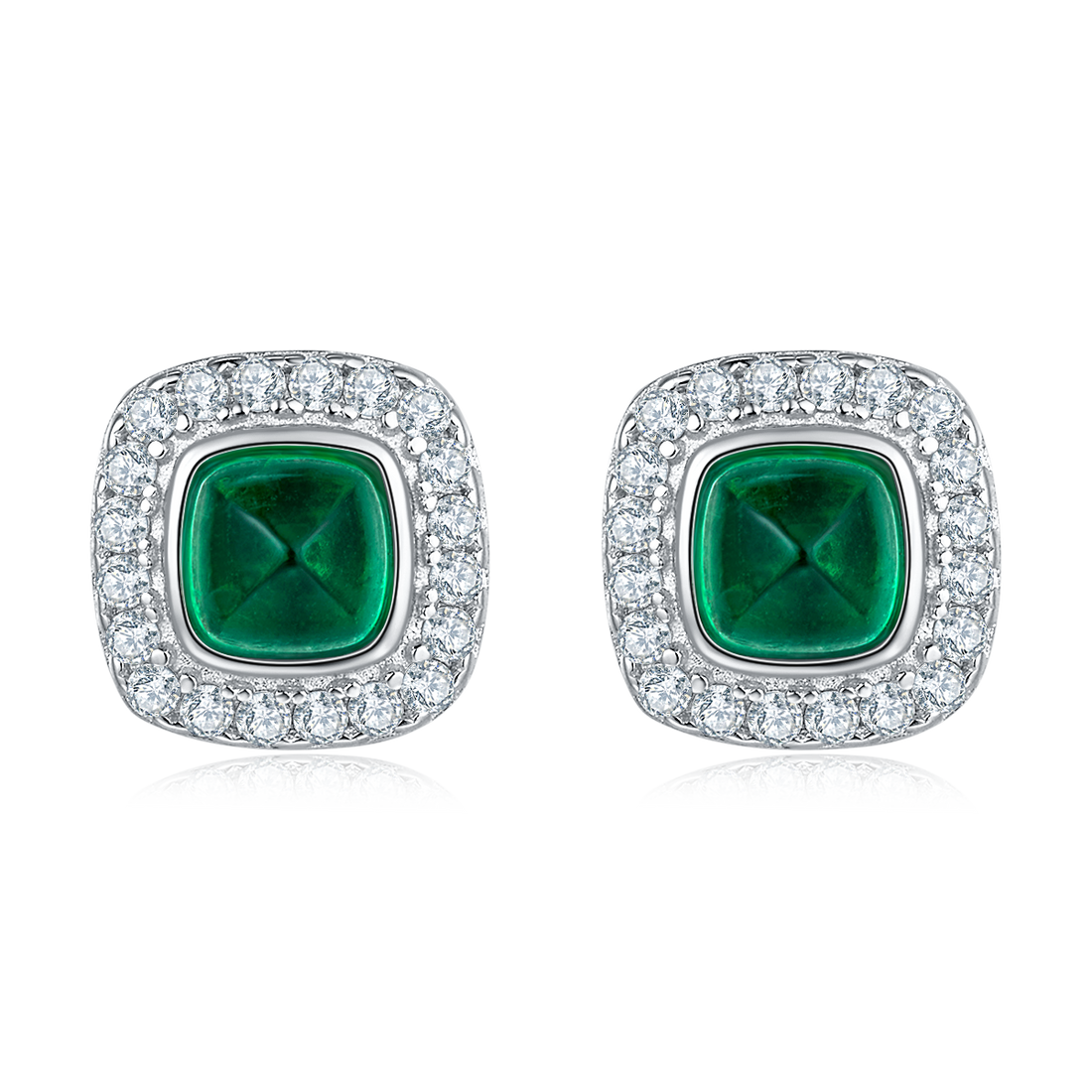 0.79 CT (4.0mm) Cushion Cut Lab-Grown Emerald Earrings in White Gold Plated Sterling Silver#0