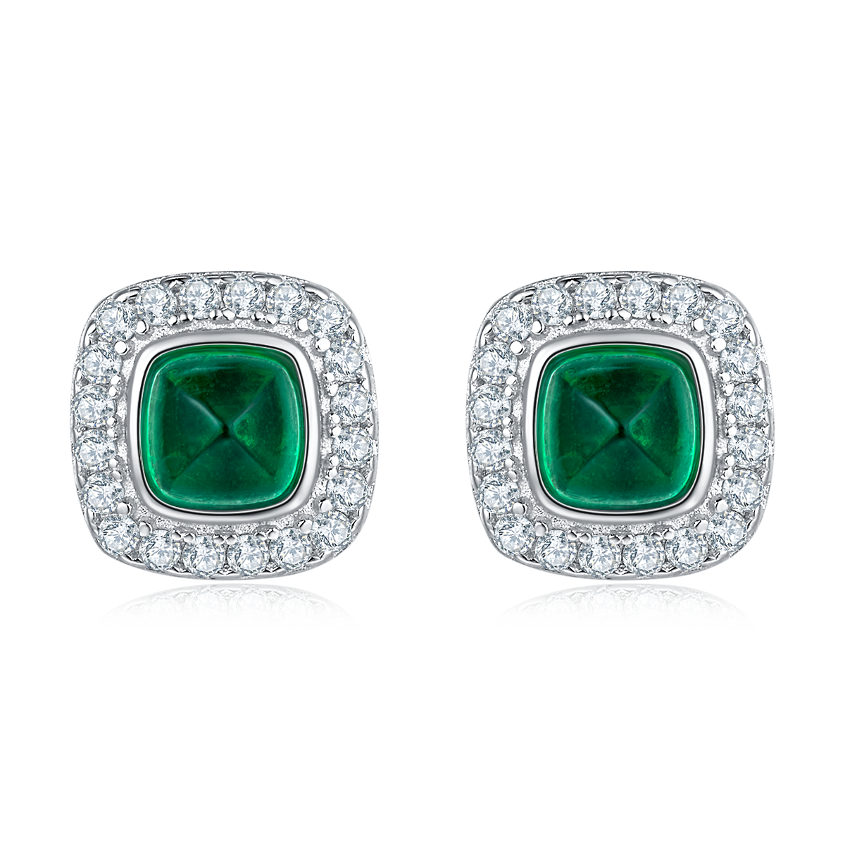 0.79 CT (4.0mm) Cushion Cut Lab-Grown Emerald Earrings in White Gold Plated Sterling Silver#0