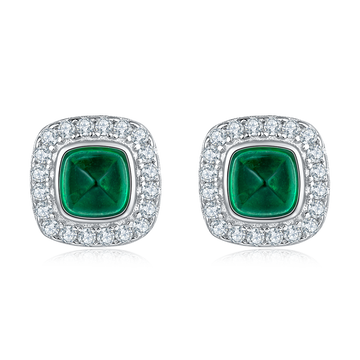 0.79 CT (4.0mm) Cushion Cut Lab-Grown Emerald Earrings in White Gold Plated Sterling Silver#0