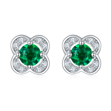 0.45 CT (4.0mm) Round Cut Lab-Grown Emerald Earrings in White Gold Plated Sterling Silver#0