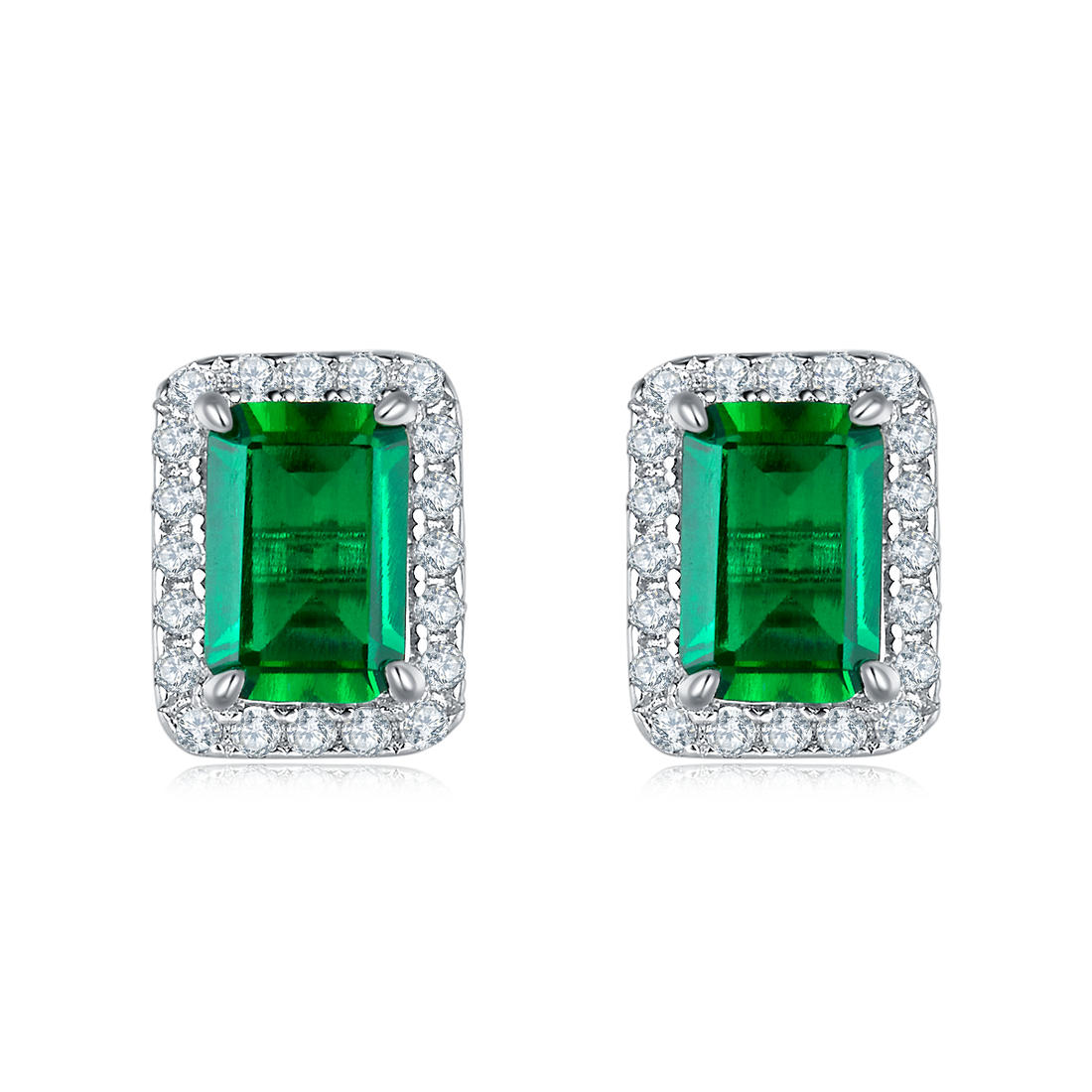 2.0 CT (6x4mm) Emerald Cut Lab-Grown Colored Gemstone Earrings in White Gold Plated Sterling Silver#0